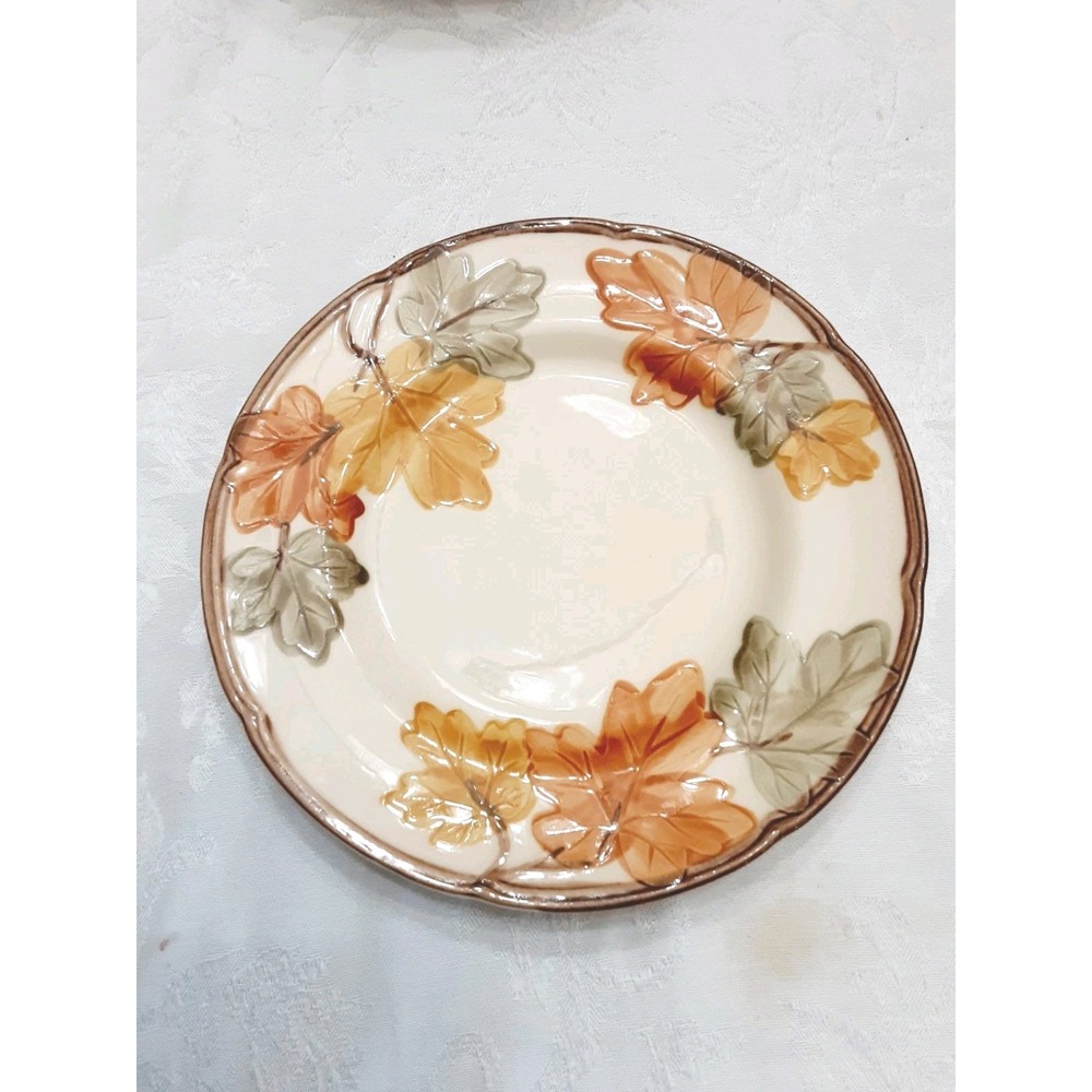 Vintage Franciscan October Lunch Plates 8" Fall Autumn Leaves  Set Of 2 Brown